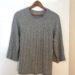 LOFT Heather Grey Ribbed Sweater 3/4 Flared Bell Sleeve Sz M
